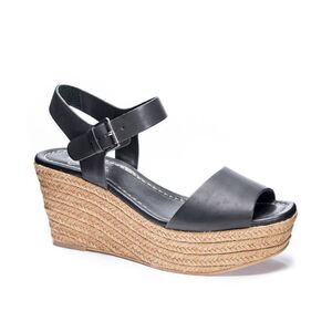 NEW NWT 42 Gold Maine Black Leather Open Toe Platform Wedge Sandals Size 10